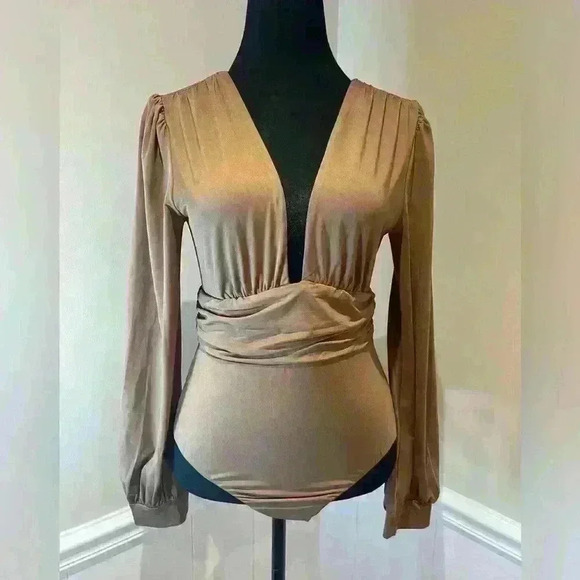 NWT Princess Polly LONG SLEEVE BODYSUIT BEIGE 6 - Picture 5 of 15